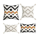 Ethnic style black & orange geometric cushion cover living room tassel by Decorbites