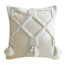 GobekUsa Ethnic Tufted Cushion Case, Pure White Handmade Throw Pillow Cover