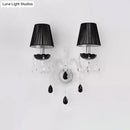 GobekUsa European Black Crystal Wall Mount Sconce Light with Pleated Linen Shades