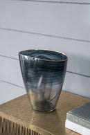 9.3x4.7x9.3' Smokey Black Glass Vase with Gold Rim