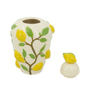 8.7x8.7x15' White Ceramic Lidded Jar with Playful Lemon Design