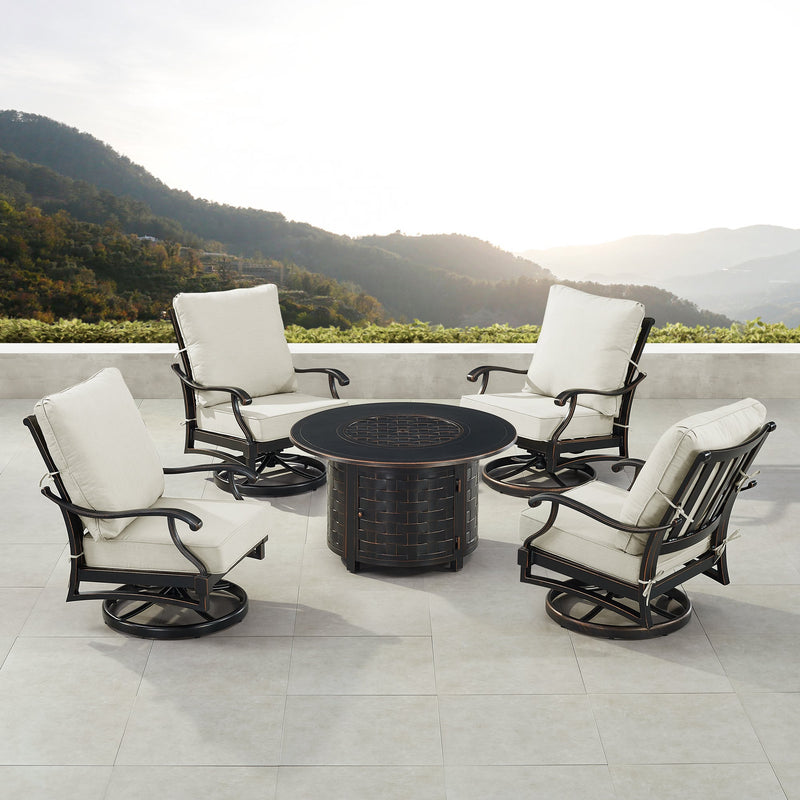 Black Aluminum Fire Table Set with Four Club Chairs