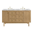 James Martin Laurent 60" Dual Mount Double Bathroom Vanity, Light Natural Oak