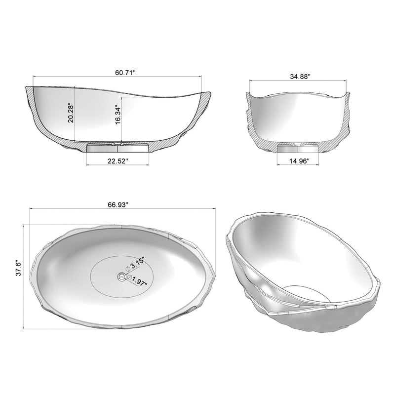 Alora Extra Large 67-Inch Modern Freestanding Oval Resin Soaking Bathtub (SAK14326)