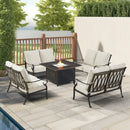 Black Aluminum Fire Table Set with Four Deep Seating Loveseats