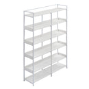70.8 Inch Tall Bookshelf MDF Boards Stainless Steel Frame, 6-tier Shelves with Back&Side Panel, Adjustable Foot Pads, White