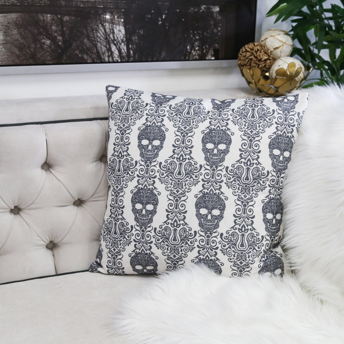 Gothic Damask Skull Throw Pillow, photo 6 of 6