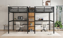 Twin Over Twin Metal Loft Bed with Double Desk and Wardrobe and Shelves with Electrical Outlet for Space Saving and Noise Reduction, woodgrain