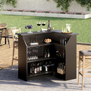L-Shaped Home Bar Cabinet With Stemware Racks, 4 Tier Corner Unit, Liquor Wine Bar Table & Reception Desk For Home Pub - Black by HouseOfZazla