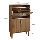 Modern Minimalist Shoe Storage Cabinet With 2 Flip Drawers And Metal Handles - Brown by Unique Piece Furniture