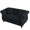 58.8" Chesterfield Sofa Black Velvet for Living Room, 2 Seater Sofa Tufted Couch with Rolled Arms and Nailhead for Living Room, Bedroom, Office, Apartment, two pillows