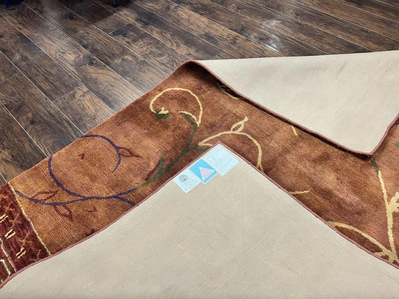 Pottery Barn Rug 5x8, Vintage Hand Tufted Carpet, Wool and Silk, Rust & Maroon