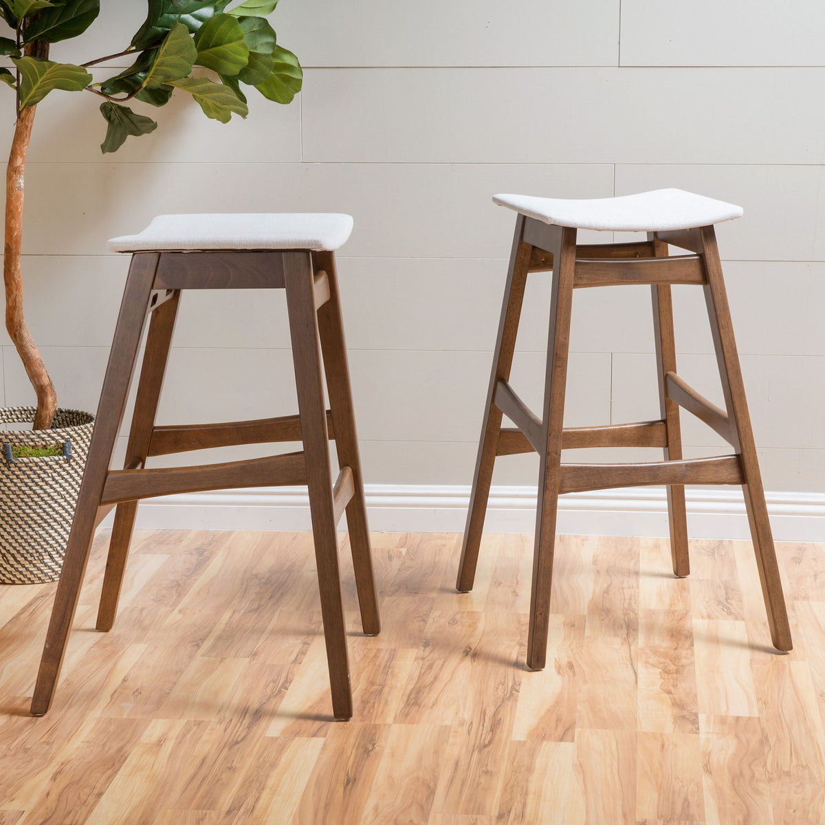 Mid Century Modern Bar Stool Set With Upholstered Seating, photo 25 of 25
