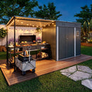 Lean To Shed With Open Sided Pergola, Outdoor Storage Shed & Attached Hardtop Gazebo Combo - Gray by HouseOfZazla