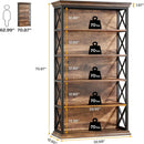 6 Tier Industrial Brown & Bookshelf With X Pattern Design - Rustic Brown