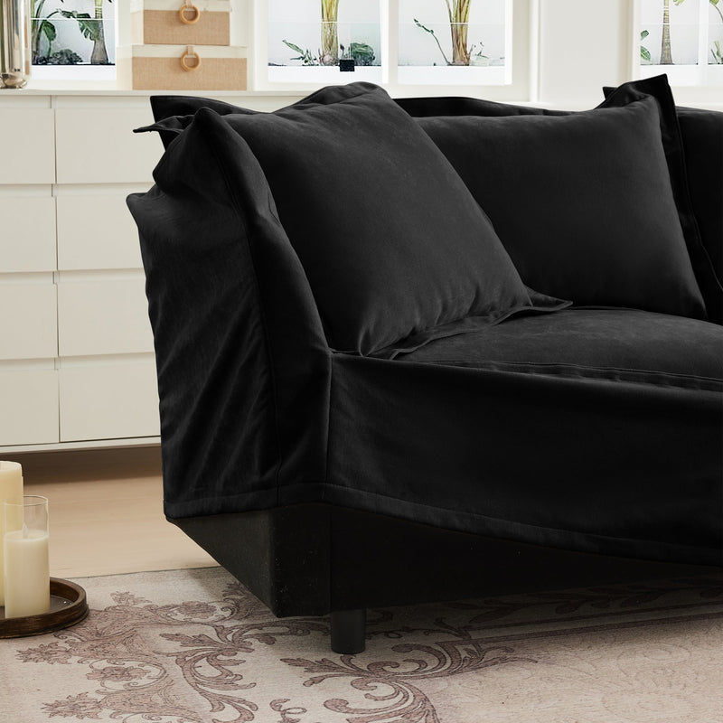 Slipcovered U Shape Sectional Deep Seat Sofa Couch, 3 Seater Sofa with French Edges Design Multiple Big Pillows, Modular Deep Seat Sectional Sofa Comfy Cloud Couch for Living Room, Apartment,Chenille