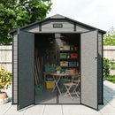 8x14 FT Plastic Outdoor Storage Shed - Lockable Resin Tool Shed with 2 Window & 3 Air vents by HouseOfZazla
