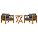 Patio Conversation Set with Foldable Acacia Wood Table and Cushioned Armchairs