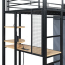 Loft Bed With Desk, Shelves, Power Outlet, LED Light And Wardrobe by Unique Piece Furniture