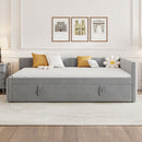 Full Size Upholstered L-Shaped Upholstered Daybed with Twin
Size Pop Up Trundle, Gray