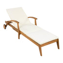 Versatile Chaise Lounge With Wheels Acacia Wood Recliner For Patio - Cream by HouseOfZazla