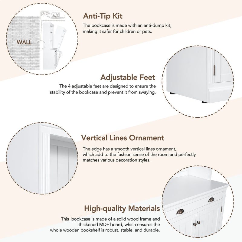 83.4"Tall Bookshelf &Writting Desk Suite,Modern Bookcase Suite with LED Lighting, Drawers,Doors,Study Desk and Open Shelves,2-Piece Set for Living Room,Home Office,Study Room,White