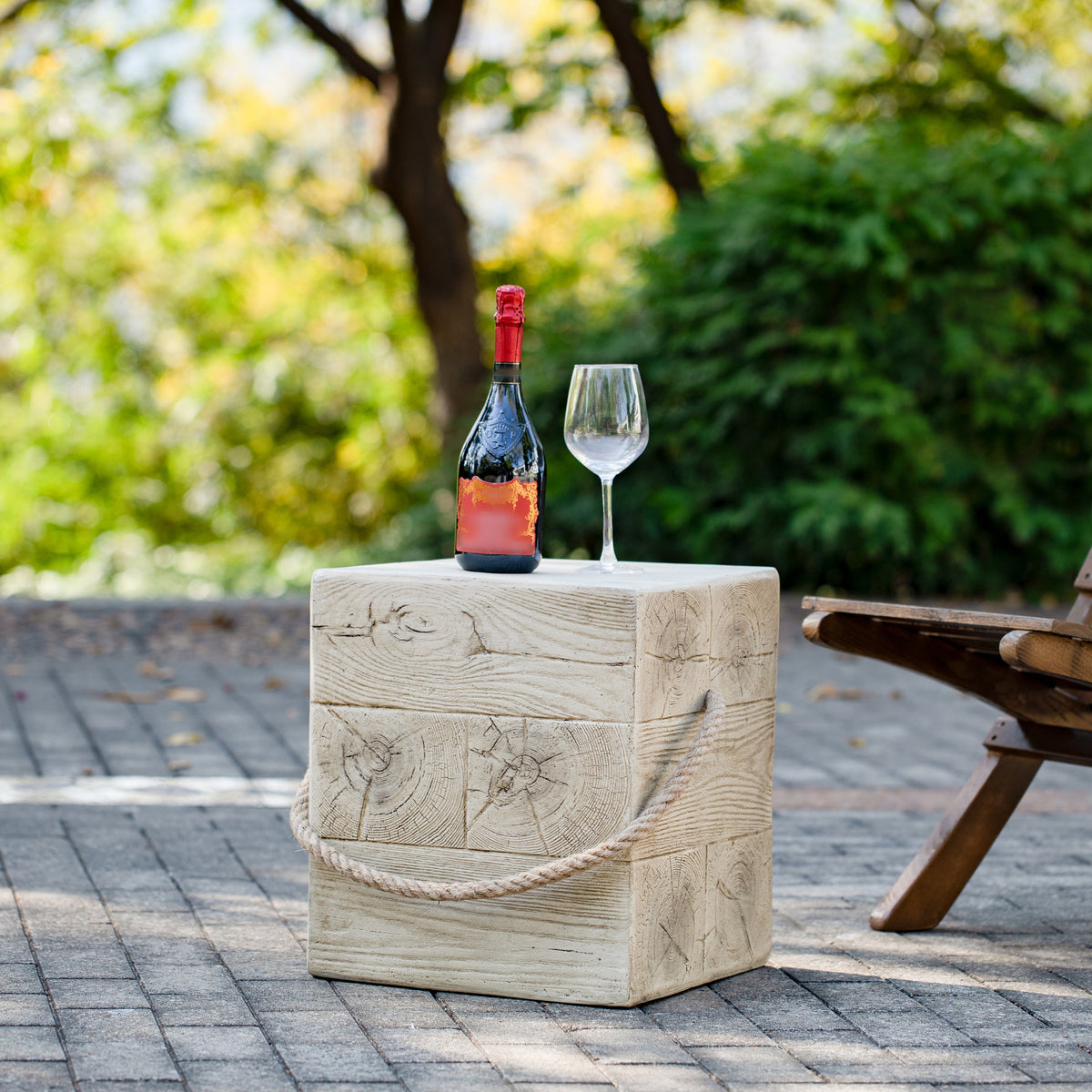 Outdoor Wood Grain Square MGO Side Table with Simulated Braided Cord, photo 4 of 10