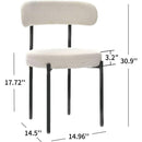 White Boucle Dining Chairs Set of 2,Mid-Century Modern Curved Backrest Chair,Round Upholstered Kitchen Chairs