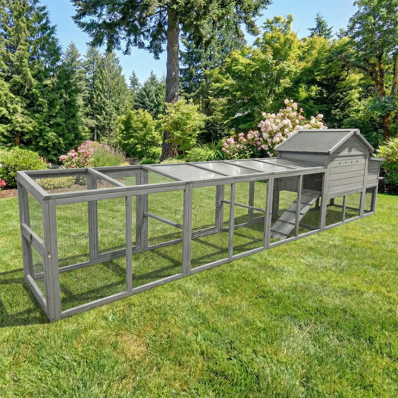 141" Gray Large Wooden Chicken Coop with Nesting Box, photo 9 of 10