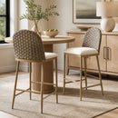 Farmhouse Barstools Set of 2, Upholstered Armless Iron Counter Stools