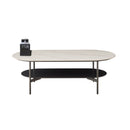 Contemporary Coffee Table Sintered Stone Surface With Ceramic Finish Double Layer Design Base Matte Shelf Modern Living Room Center Table - White / Gray by HouseOfZazla
