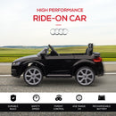 6V Kids Electric Ride On Car, Licensed Audi TT RS with Suspension System and Remote Control, Horn, 5 Songs, Lights, MP3 Player - Black