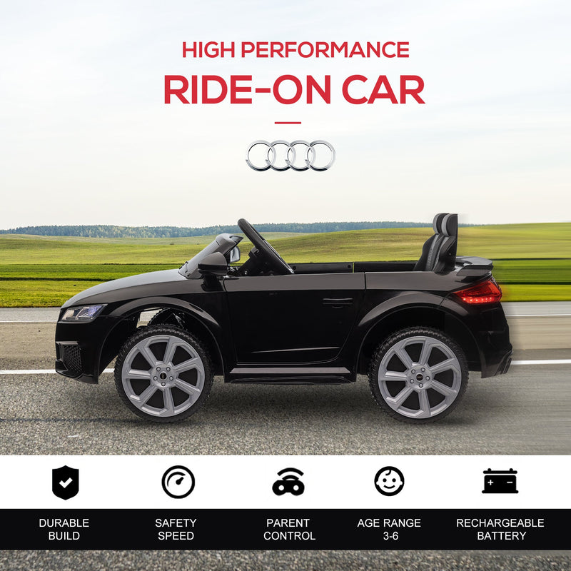 6V Kids Electric Ride On Car, Licensed Audi TT RS with Suspension System and Remote Control, Horn, 5 Songs, Lights, MP3 Player - Black