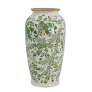 7.7x7.7x14.6' White Ceramic Flower Vase with Green Floral Pattern by HouseOfZazla