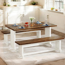 3 Piece Dining Table Set For 2 - 4, With Space Saving Benches - Brown / White by HouseOfZazla