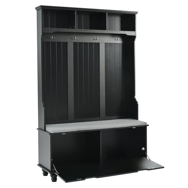 4-in-1 Entryway Bench with Coat Rack, Cushion and 4 Sturdy Hooks, 47.2" Wide Hall Tree with Storage Bench for Hallway, Entryway, Living Room