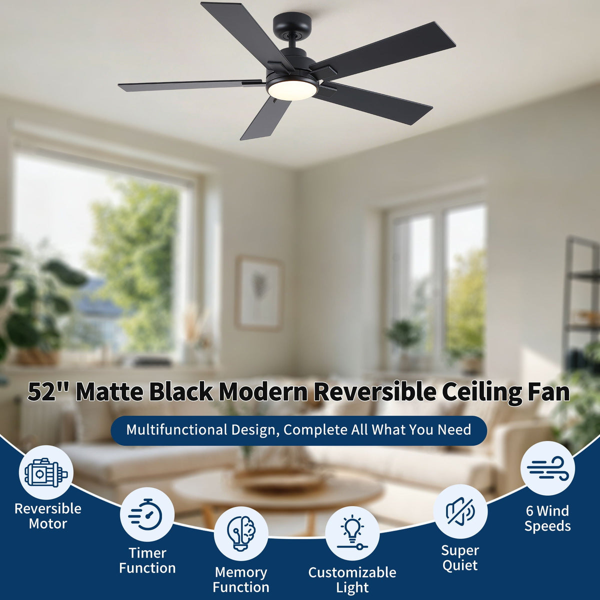 Reversible Motor Integrated LED Dimmable Ceiling Fan With Light, photo 39 of 40