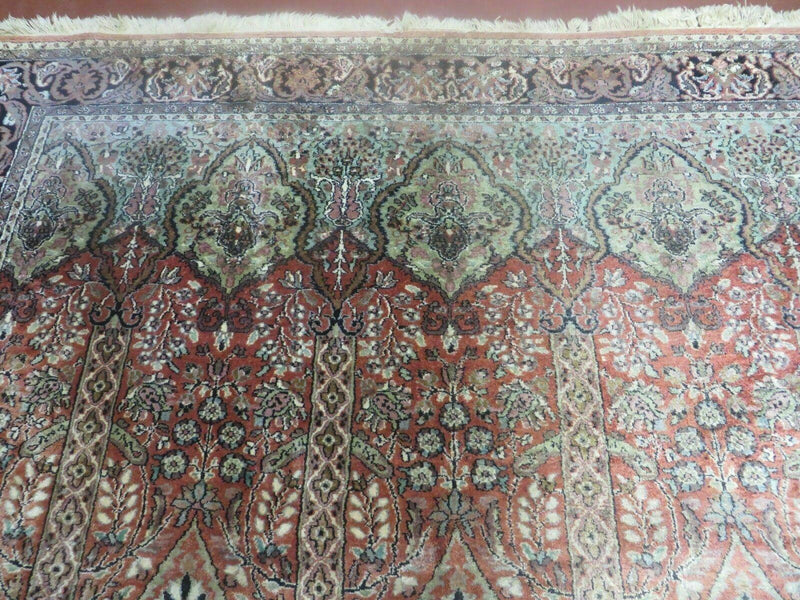 6' X 6' Vintage Handmade Fine Indian Silk Rug Kashmir Square Nice