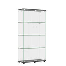 Modern Glass Display Cabinet With 4 Shelf Double Doors And Lock, Tempered Glass Bookshelf For Living Room - Black
