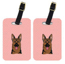 Checkerboard Pink German Shepherd Luggage Tag