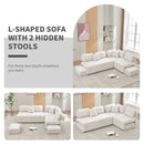 91.73" L-shaped Sofa Sectional Sofa Couch with 2 Stools and 2 Lumbar Pillows for Living Room, Biege
