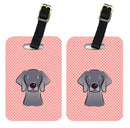 Checkerboard Pink  Weimaraner Luggage Tag