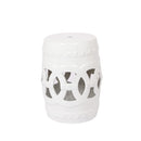 Elegant Glazed Ceramic Drum Stool Indoor / Outdoor Side Table Accent Garden Stool - White by HouseOfZazla