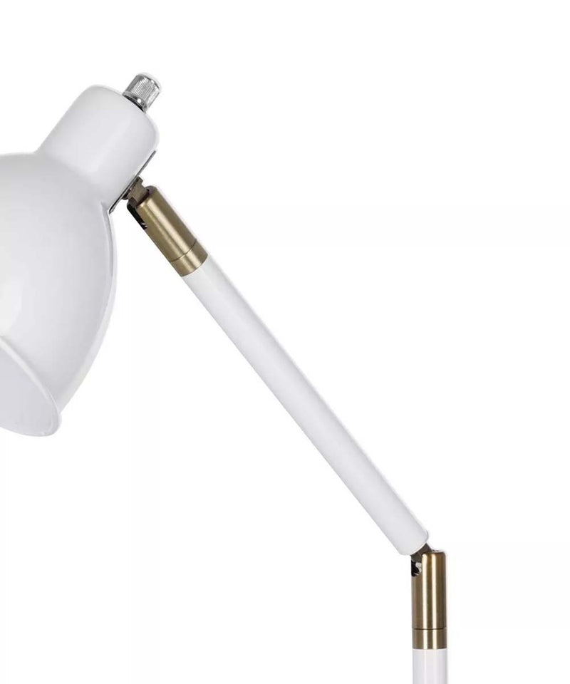 Cresswell 23"H 1-Light Ariculating Adjustable Mid-Century Metal Desk Lamp with Power Outlet, White Finish