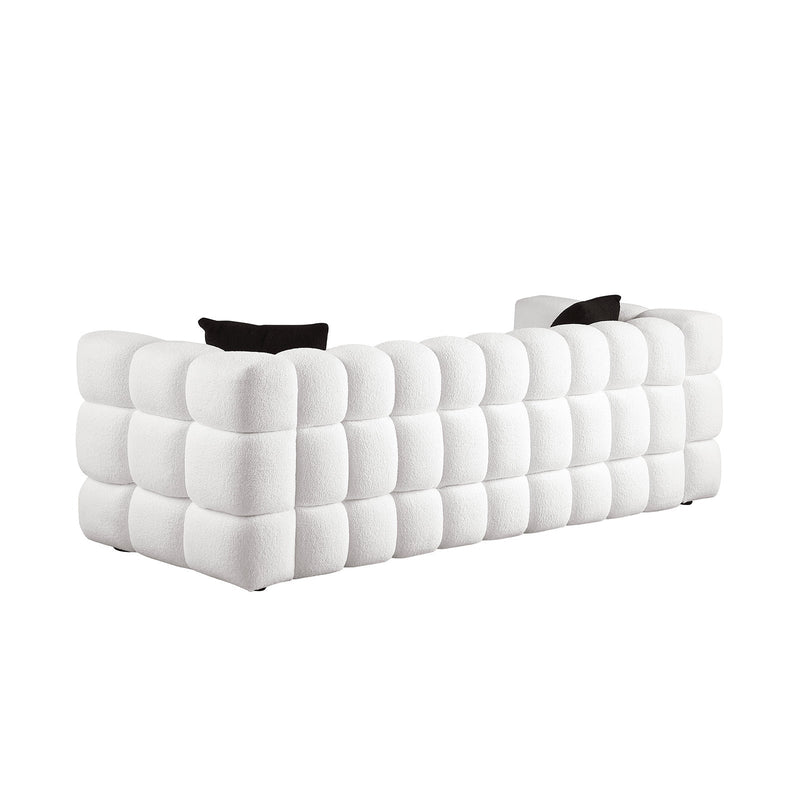 84.3 length, 35.83" deepth, human body structure for USA people, marshmallow sofa,boucle sofa, White color,3 seater
