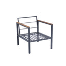 4 Piece Outdoor Sofa Set with Acacia Wood Top, Padded Patio Conversation Table Chair Set w/Coffee Table for Garden, Backyard, Poolside Dark Grey Cushion