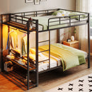 Bunk Bed With Storage Shelves, Clothes Hooks, LED Light by HouseOfZazla