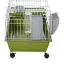 35"L Small Animal Cage, Rolling Bunny Cage, Guinea Pig Cage with Food Dish, Water Bottle, Hay Feeder, Platform, Ramp for Ferret Chinchilla, Green