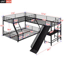 L-Shaped Twin Over Full Bunk Bed With Twin Loft, Built In Desk And Slide - Black