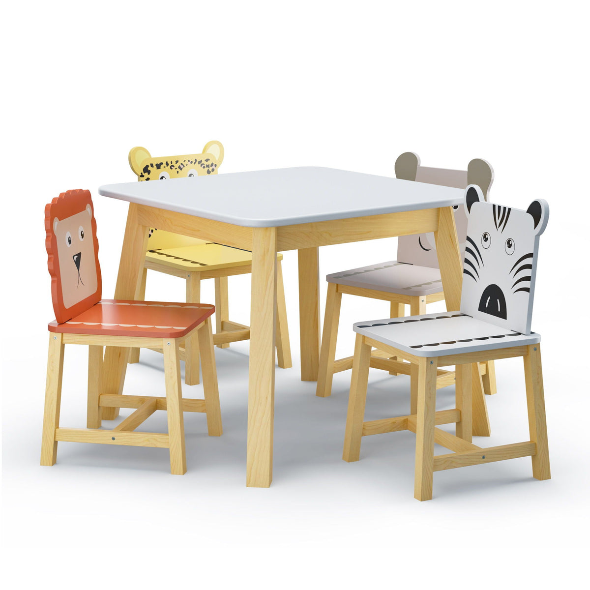 Kids Table And Chair Set With Cartoon Animals Design - White, photo 19 of 20